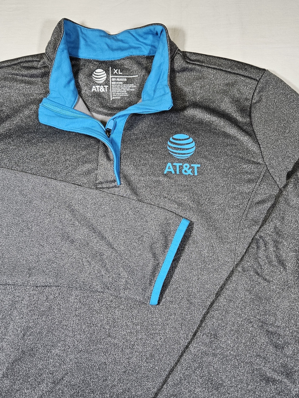 AT&T Men's XL Gray Quarter Zip Pullover Sweatshirt Corporate Logo Performance